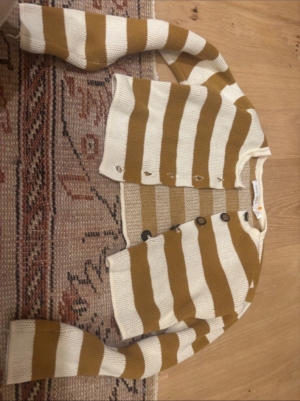 bishop + young Striped Button-Front Cardigan in Cream and Brown